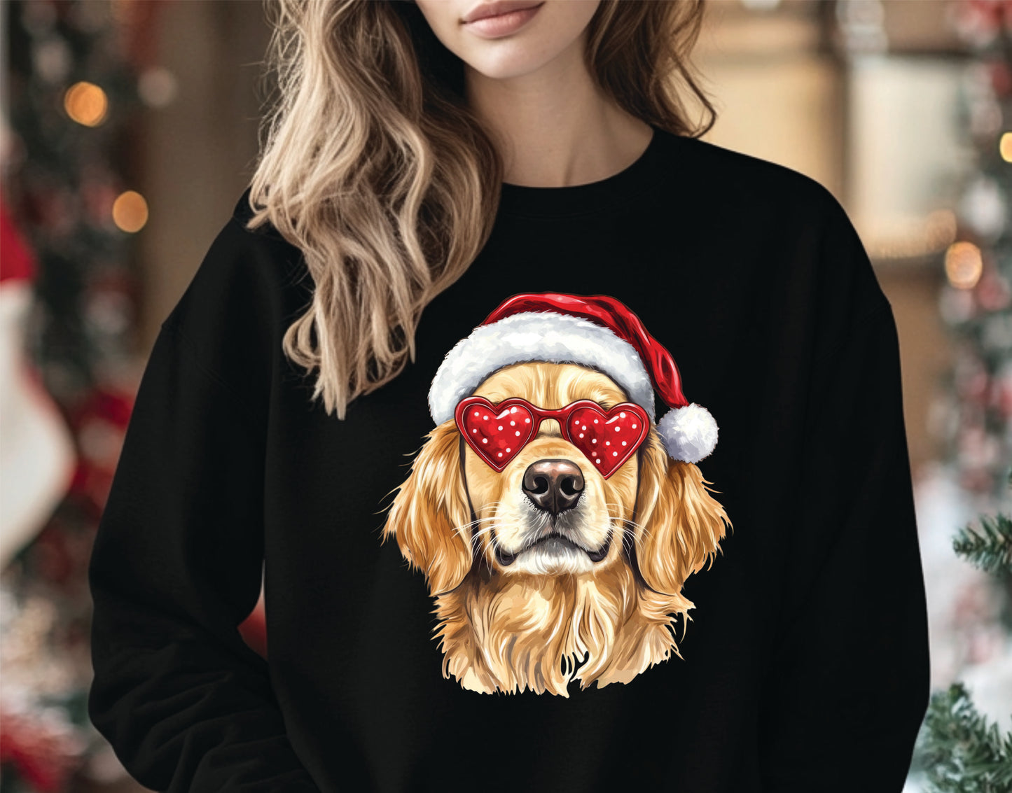 Golden Retriever + Santa Hat + Heart Glasses