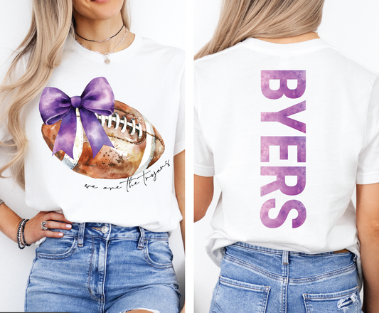 Watercolor Bow+Football T (Customizable)