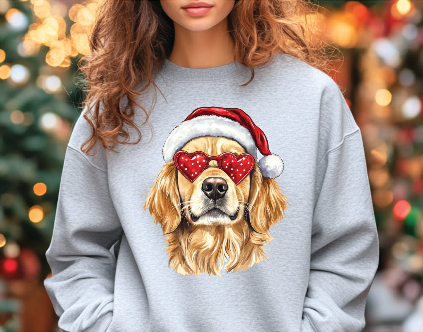 Golden Retriever + Santa Hat + Heart Glasses