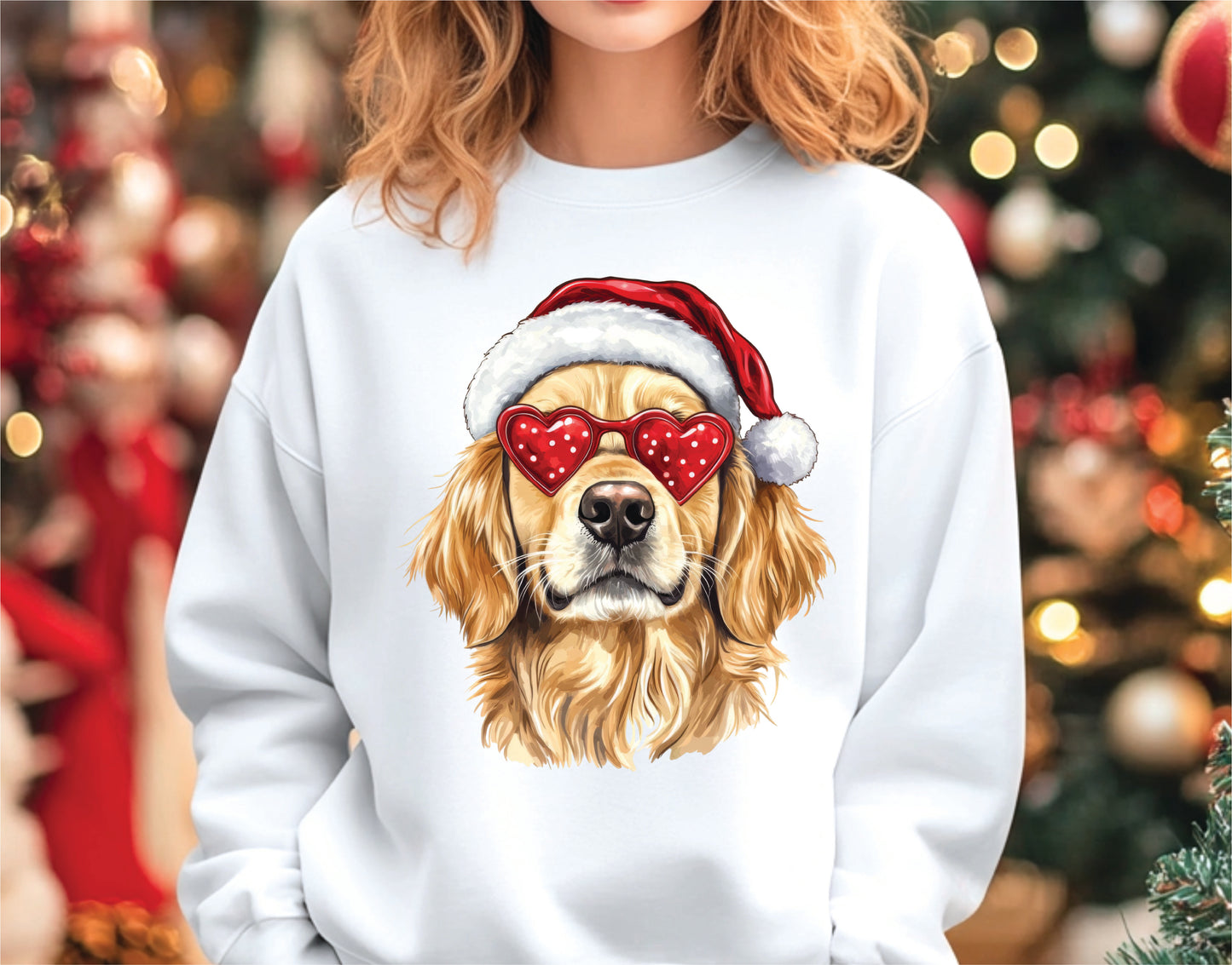 Golden Retriever + Santa Hat + Heart Glasses