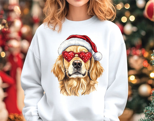 Golden Retriever + Santa Hat + Heart Glasses